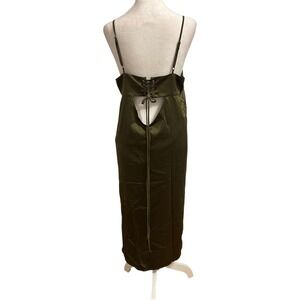 Lulus Large olive‎ green slip dress with lace up back holiday Party Square neck